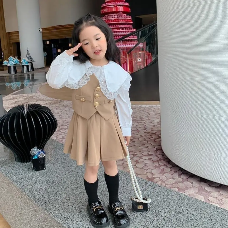 Girls' Suit 2022 New Internet Celebrity Children's Fashionable Baby Spring Clothing Fashion Preppy Style Skirt Two-Piece Set