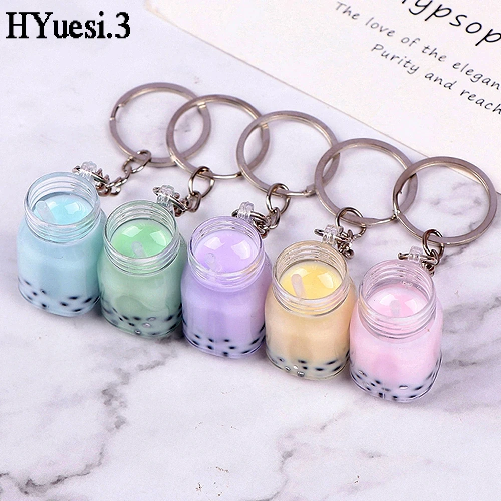 Creative Simulation Bubble Tea Keychain Kawaii Boba Milk Tea Bottle Charms With Key Holder For Women Girls Bag Decoration Gifts