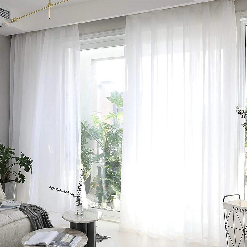 2pcs White Voile Curtains Wedding Solid Color Home Decoration Window Tulle Drapery Sheer Chiffon Modern Bedroom Window Screening