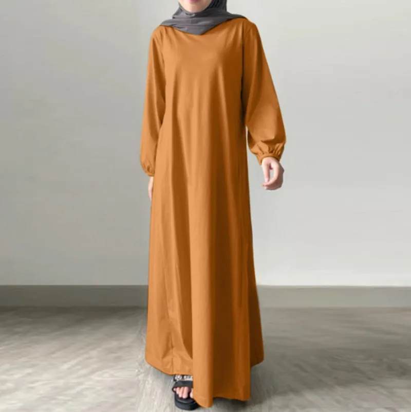 2024 abayas para mulheres oriente médio muçulmano sudeste asiático cor sólida algodão e linho solto temperamento commuter vestido longo