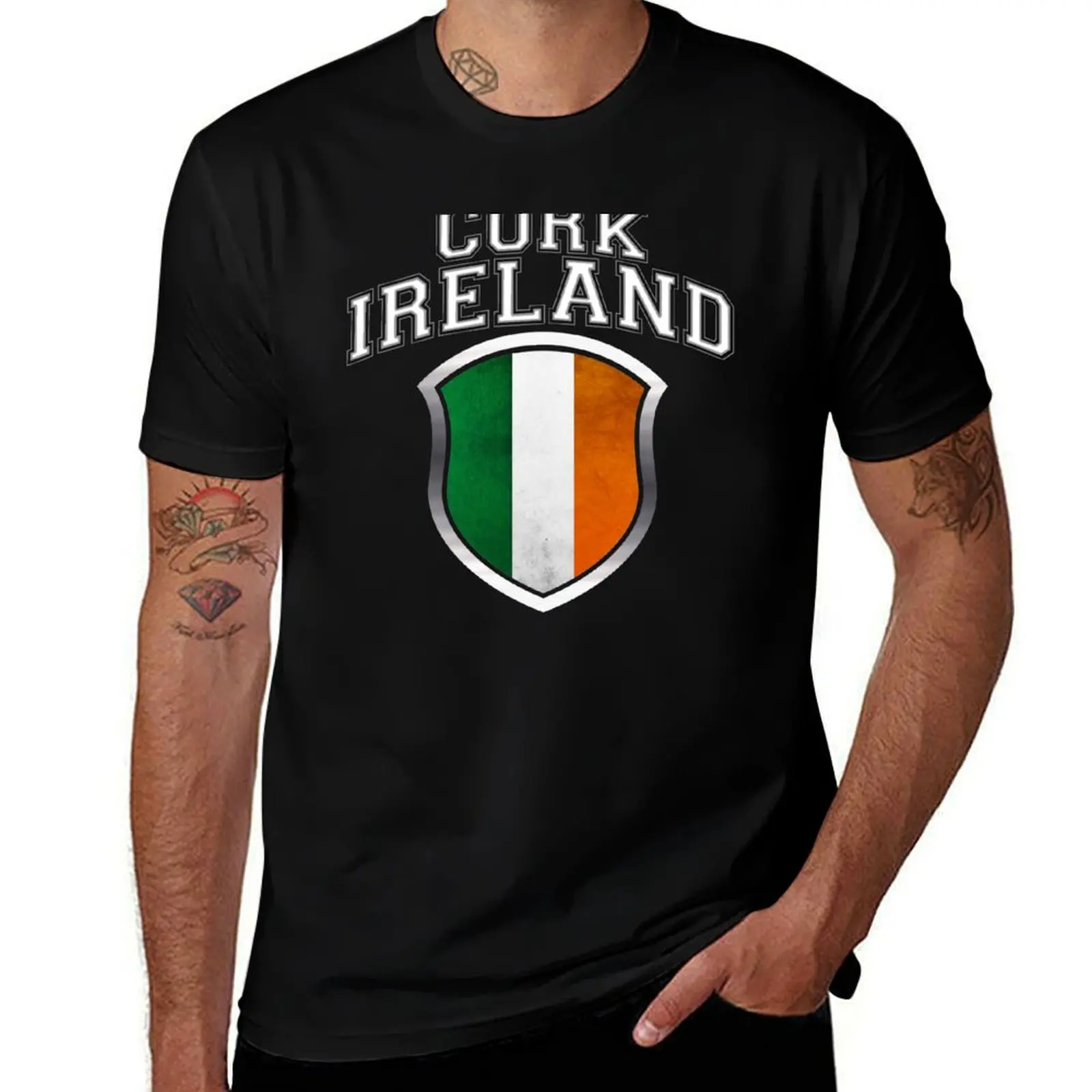 

Cork Ireland with Distressed Irish Flag Crest T-Shirt plain baggy shirts men tshirt