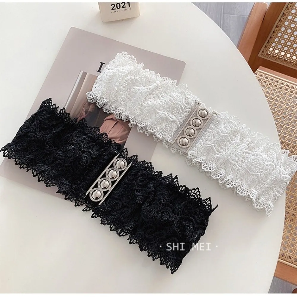Luxury Versatile Lace Waist Belt Solid Color Elastic Girdle Belts 12cm Width Waist Cincher for Women