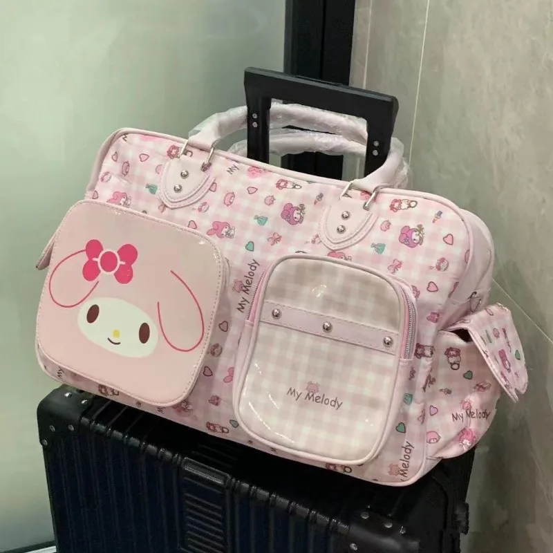 Sanrio Japanese Harajuku Sweet Cartoon Soft Girl Large Capacity Melody Carrying Bag Hello Kitty Travel Bag Kawaii Portable Bag