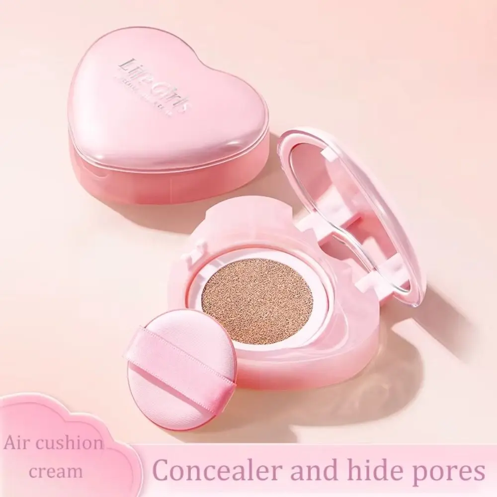 Corrector de corazón de textura delicada a la moda, cobertura transparente, base translúcida encantadora, fórmula ligera, cojín de aire portátil