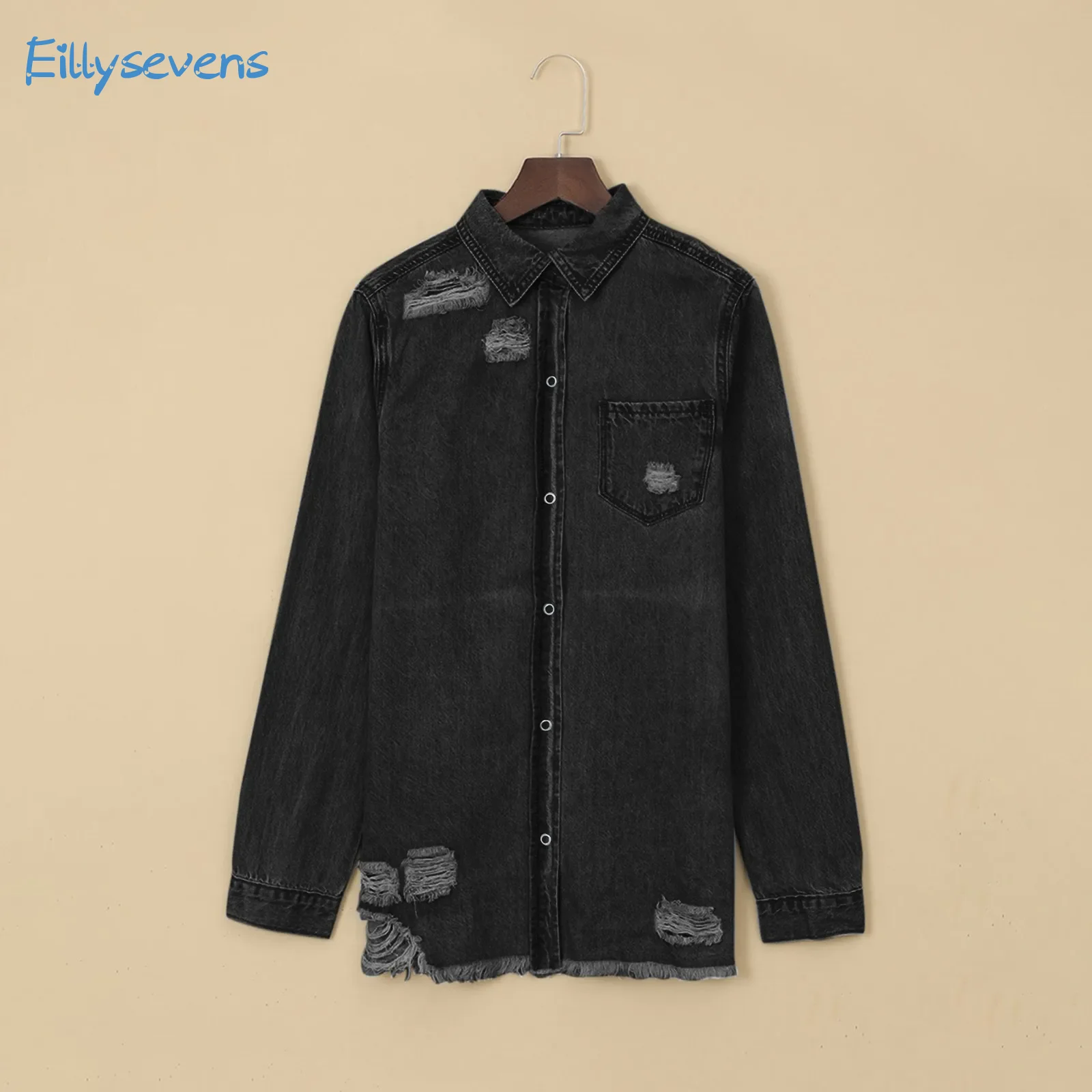 Women Denim Jackets Fashion Casual Ripped Distressed Denim Jackets Boyfriend Long Sleeve Button Down Straight Motorcycle Jackets