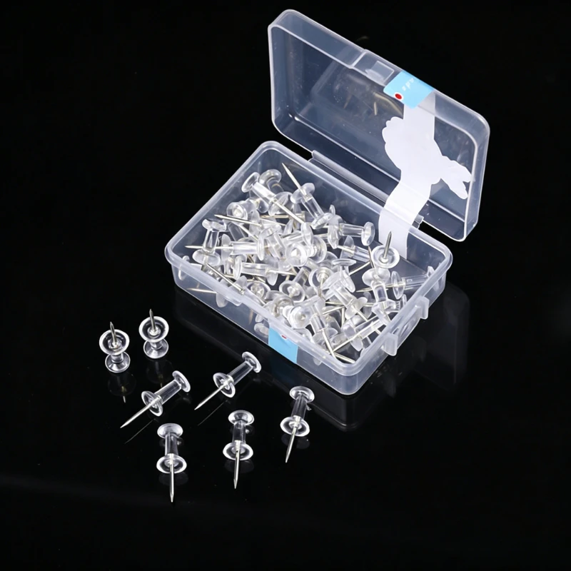 Office Furniture Online - 50PCS Push Pins Clear Multicolor Plastic