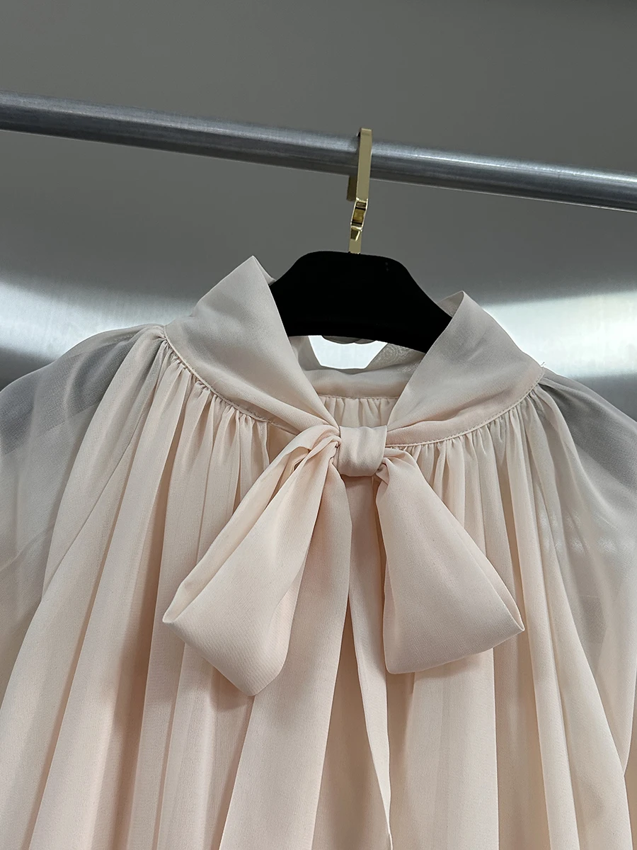 VGH Patchwork SHEER ตาข่ายหลวมเสื้อผู้หญิงคอยาวแขนยาวไม่สมมาตรความยาวกลางเสื้อหญิง