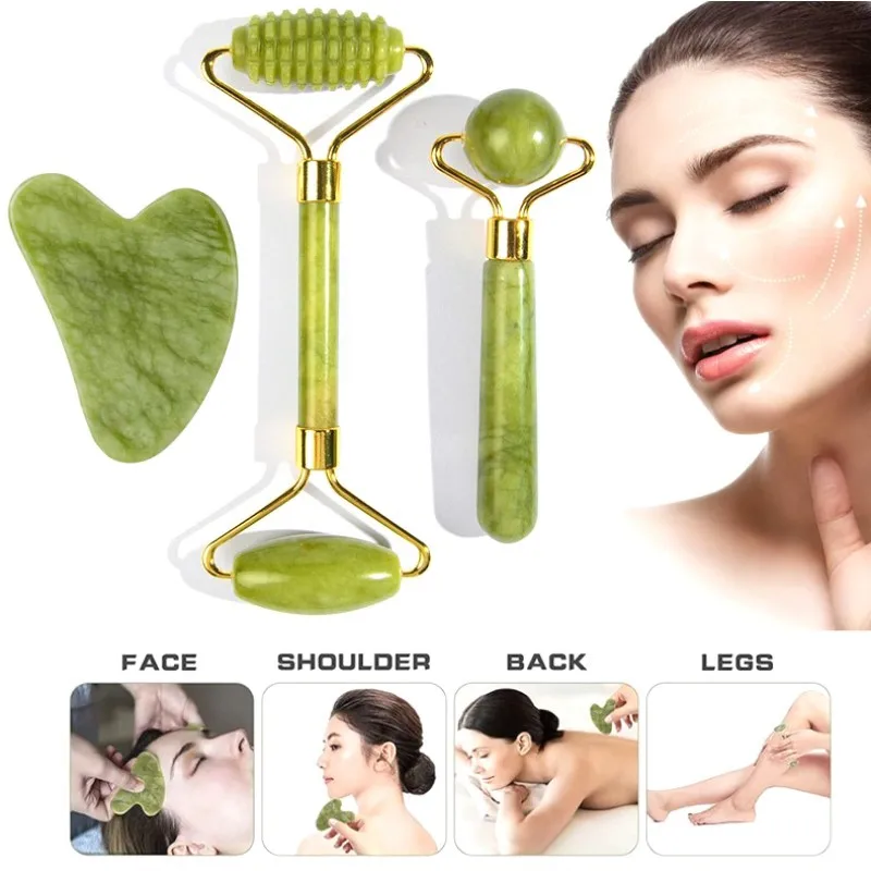 

Natural Rosto Massageador Gua Sha Jade Raspador De Rolo Ferramentas De Cuidados Com Facial Massagem Rolo Microniddle Limpador