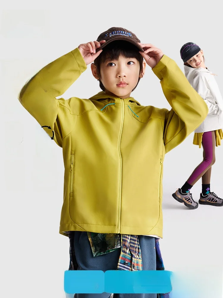 Purrfect Diary Children's Outdoor Soft  Jacket Hooded Versatile Spring Autumn Unisex Warm Breathable Waterproof Long Sle...