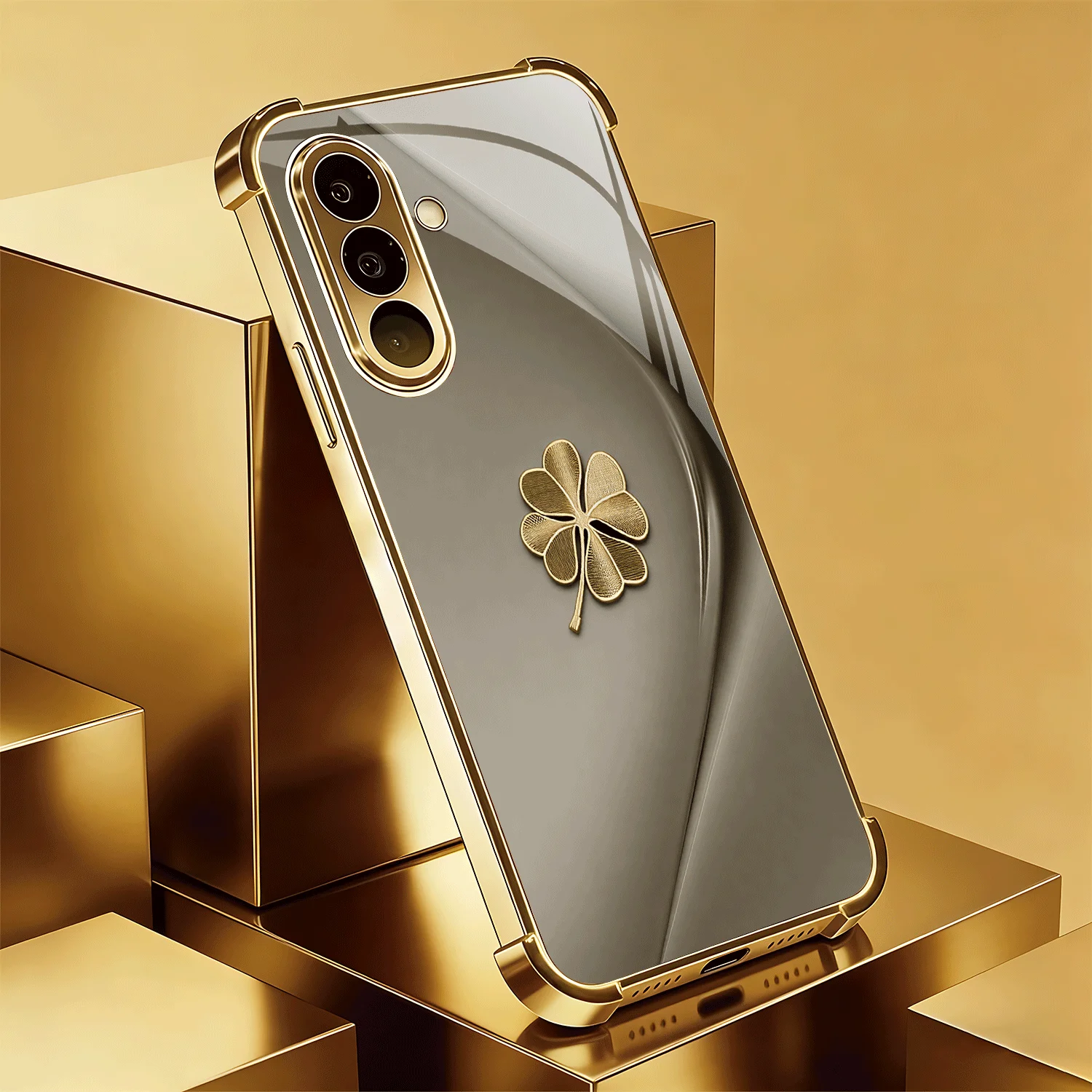 Golden grass badge electroplated glass phone case suitable for Samsung Galaxy S26 S25 S24 S22 S21 S20 FE/Ultra/Plus anti drop