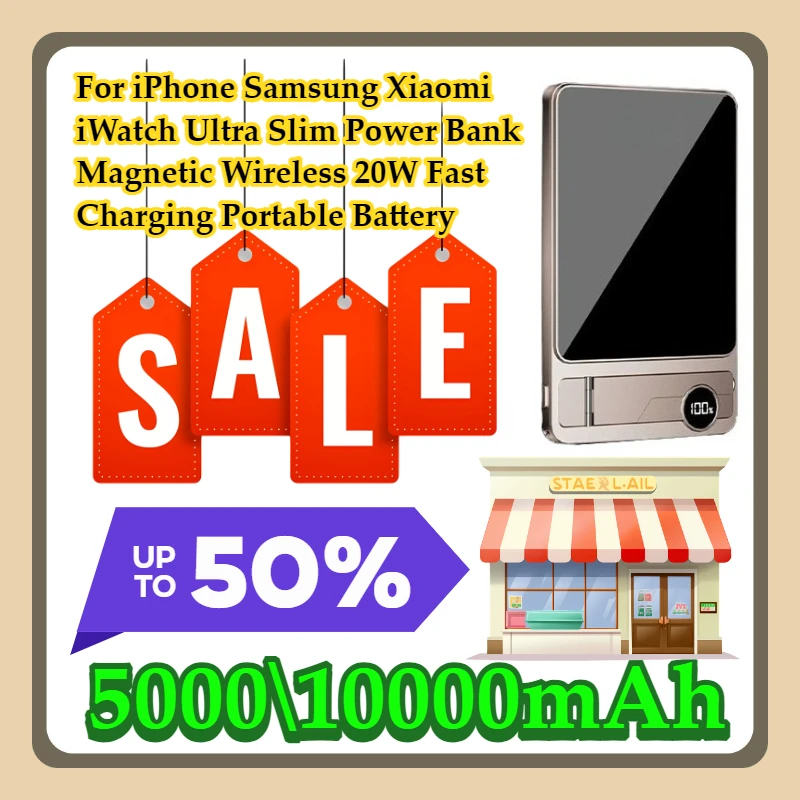 

For iPhone Samsung Xiaomi iWatch 10000mAh Ultra Slim Power Bank Magnetic Wireless 20W Fast Charging Portable Battery
