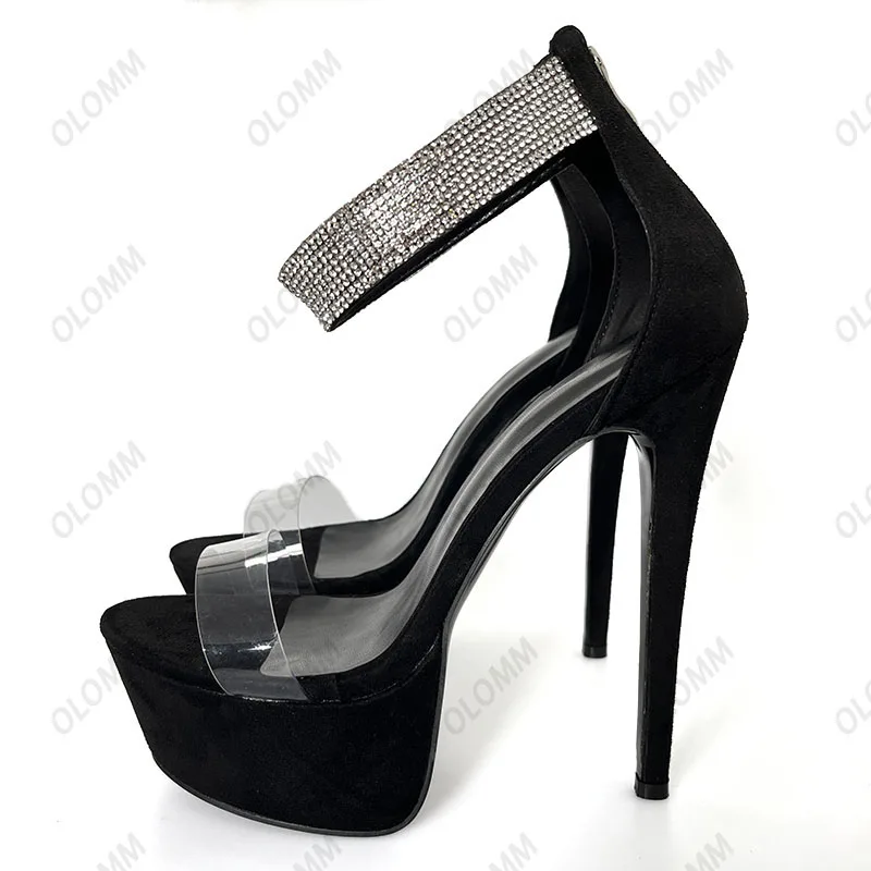 Olomm اليدوية المرأة الصيف صنادل أرضية مثير الخنجر الكعوب جولة تو لطيفة الوردي مساء أحذية السيدات الولايات المتحدة حجم كبير 5-20