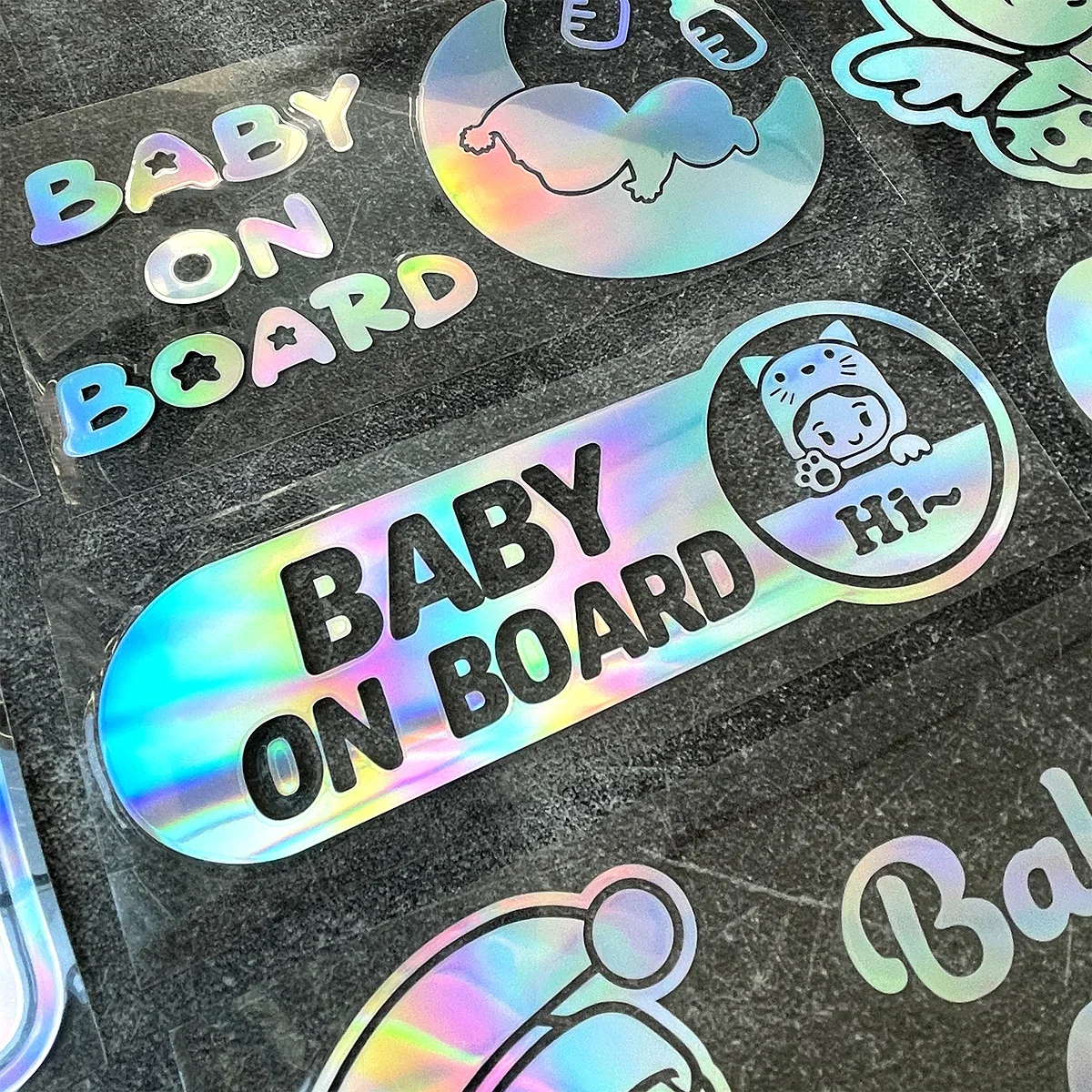 Baby In Car Laser Rainbow Car Styling Stickers Auto Motorcycle Moto Scooter Body Windshield  Decals Accessories for BMW Honda