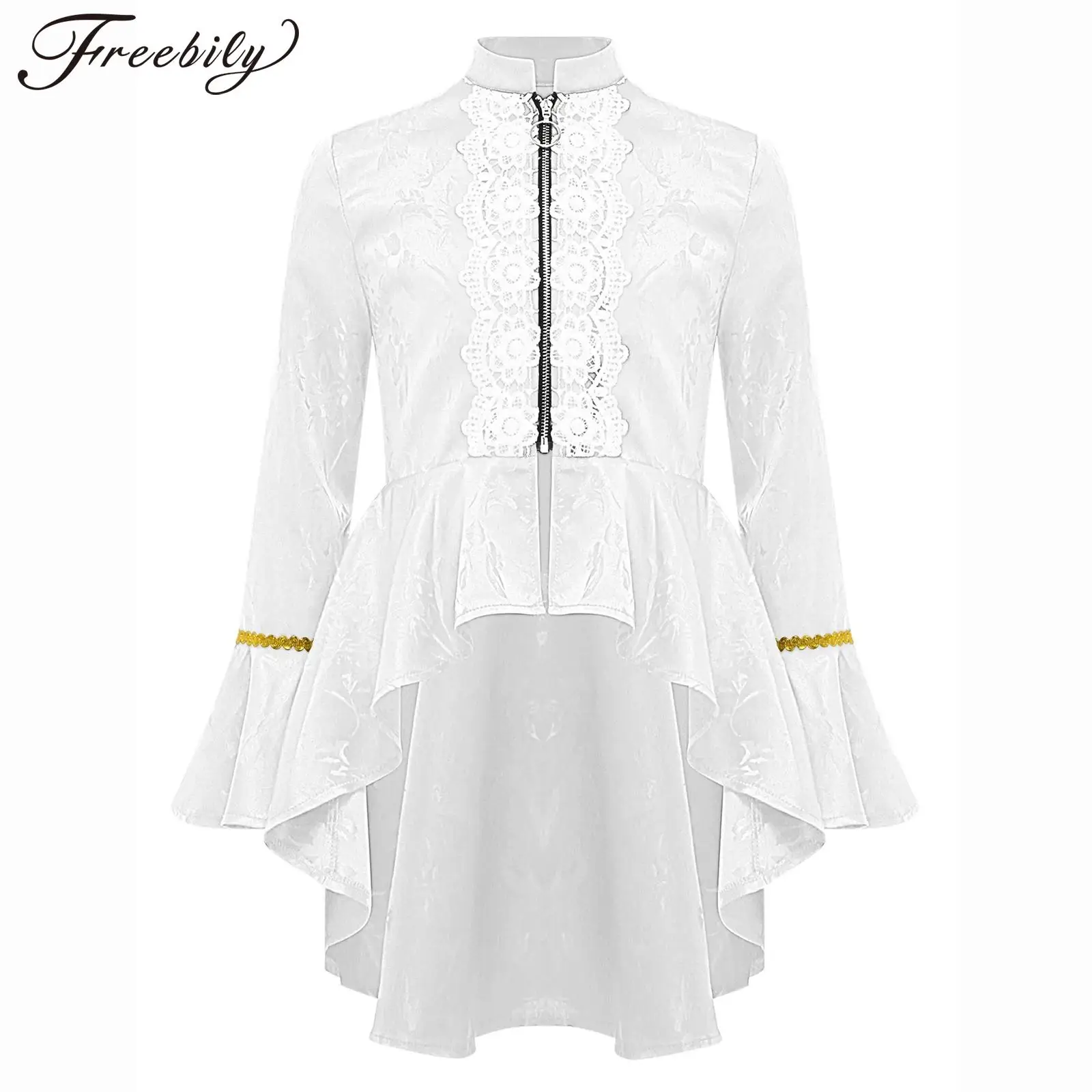 

Girls Medieval Renaissance Tailcoat Halloween Steampunk Victorian Pirate Cosplay Costume Long Sleeves Lace Flounce Tuxedo Jacket