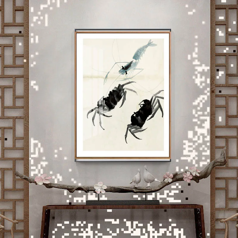 Chinese style Ink Blue Shrimp Posters Prints Canvas Paintings Wall Art For Living Room Decor For Bedroom Aesthetic Artwork-03