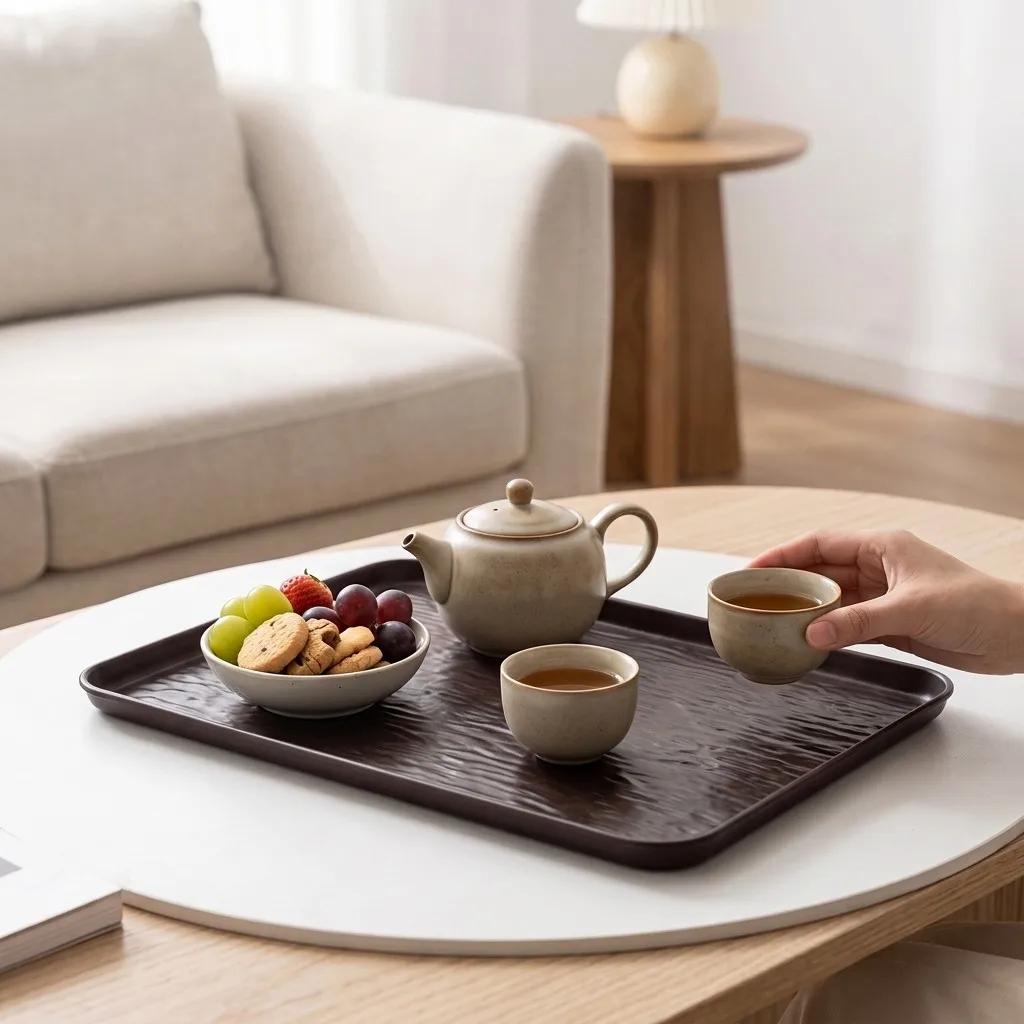 Plastic Serving Tray Stackable Non-Slip Food Plate Tea Breakfast Serving Dishes Microwave Dishwasher Safe Kitchen Tableware