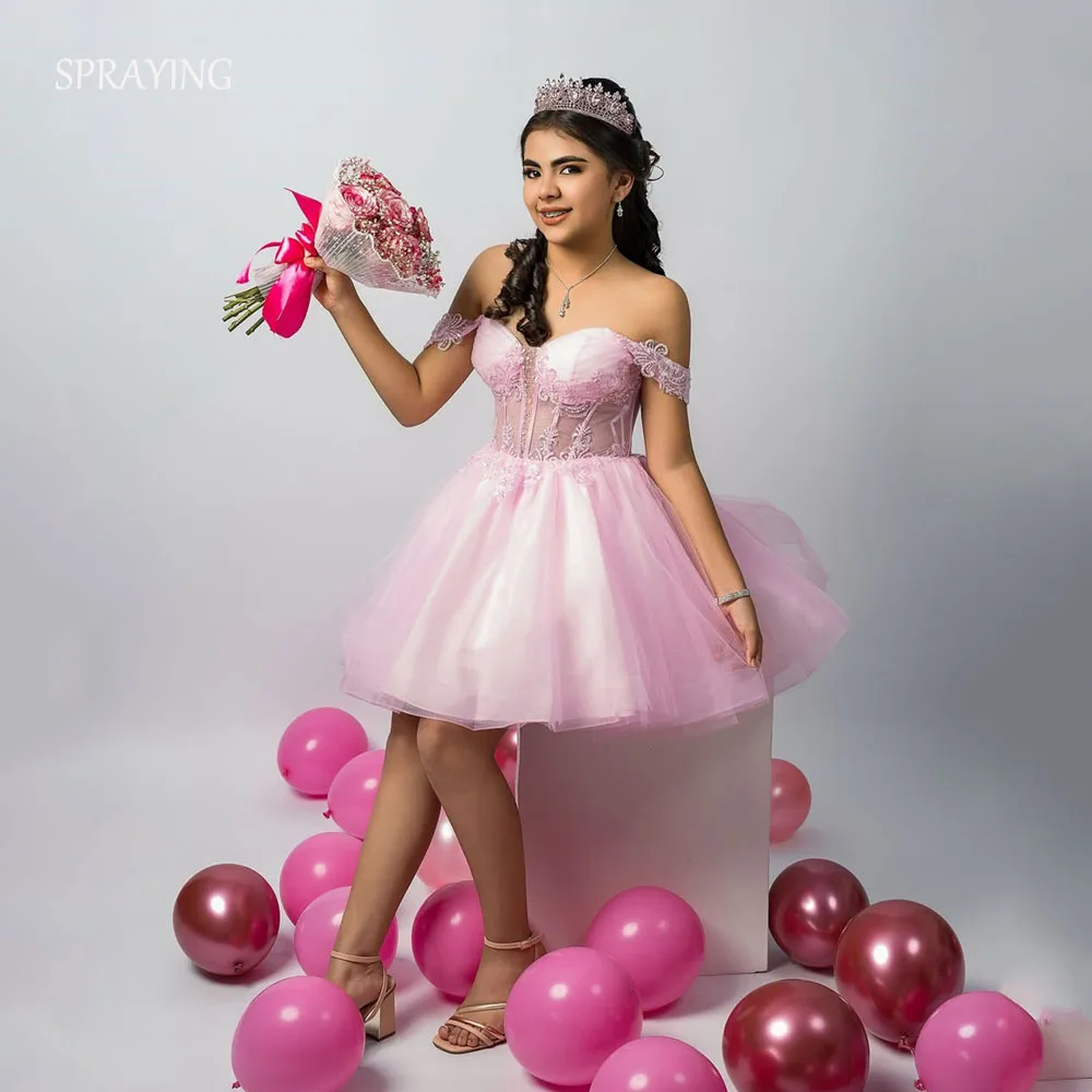 

SPRAYING Luxury Pink Lace Birthday Prom Gown Sexy Sweetheart Mini Wedding Party Dress A line Short Cocktail Dress Customized