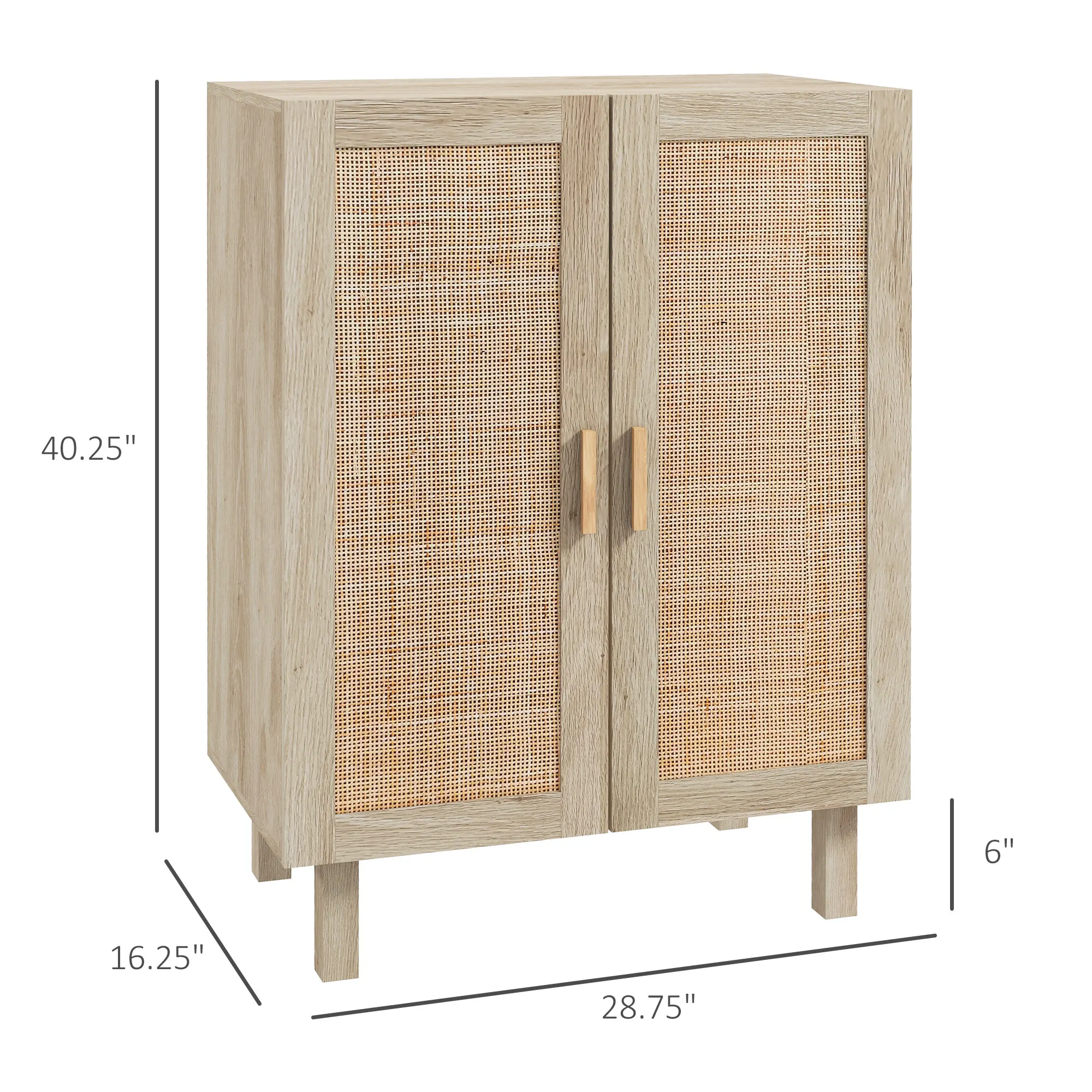 Kitchen Storage Cabinet W/ 2 Rattan Doors Adjustable Shelves, Natural