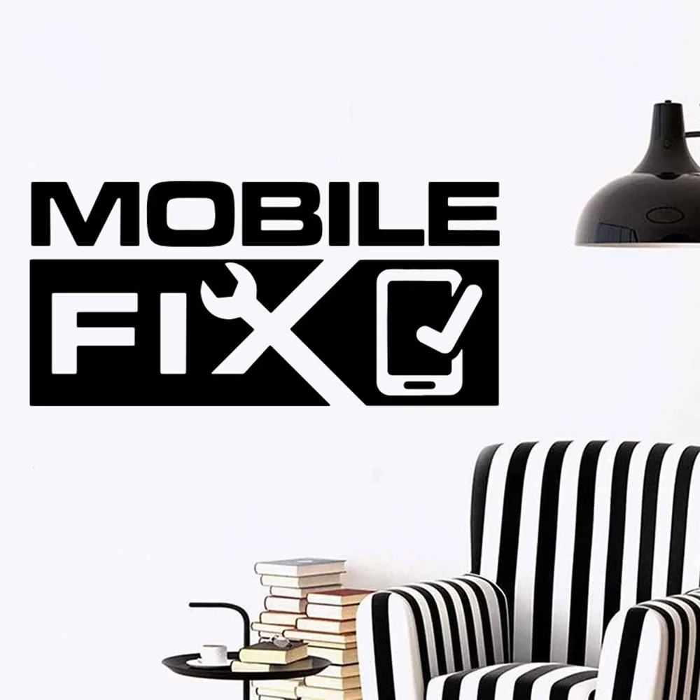 Mobile Repair Fix Logo Window Wall Decal Cellphone Repair Tool Glass Wall Sticker Shop Vinyl Decor Mobile Shop Window Sign SY327