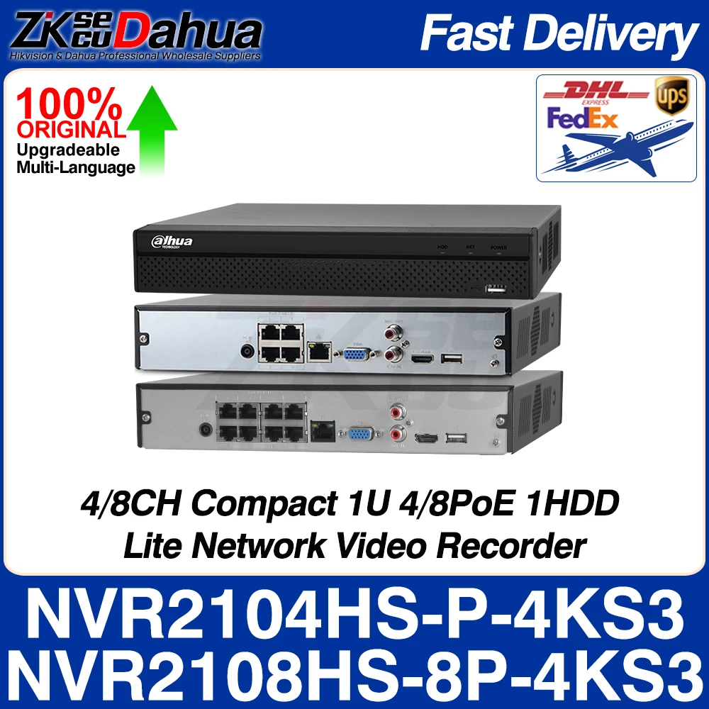 Dahua NVR2104HS-P-4KS3 NVR2108HS-8P-4KS3 4/8CH Compact 1U 4/8PoE 1HDD Lite Network Video Recorder Smart H.265+ SMD Plus 12MP MAX