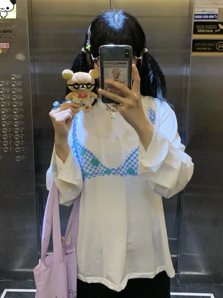 

Casual Cotton Bikini Print Long Sve T-irt Women's Loose Fit Comfortable round Ne Top Summer Faion Ladies' Tee