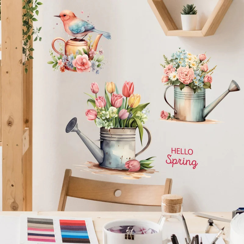 

Plant Flower Potted Butterfly Decoration Living Wall Stickers Wallpaper Window Room Wall Sticker Self-Adhesive Removable