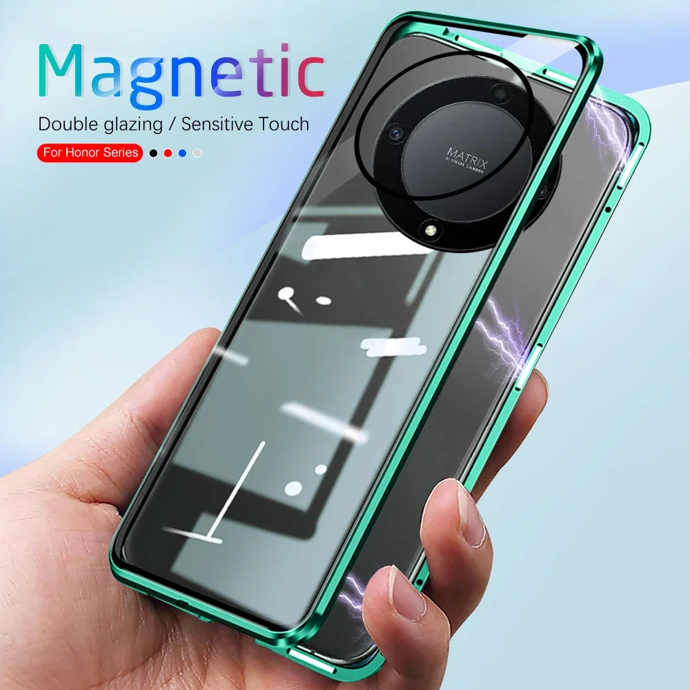 Magic5Lite Case For Honor Magic5 Lite 5G 360° Magnetic Double-sided Glass Flip Phone Cover Honer Magic 5 Lite Metal Frame Cases