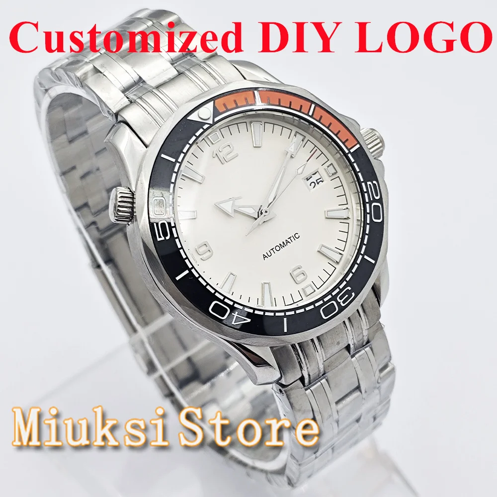 Orologio da uomo con logo fai-da-te personalizzato NH35 41 mm cassa per orologio in acciaio inossidabile argento cristallo di zaffiro adatto per orologio con movimento NH35