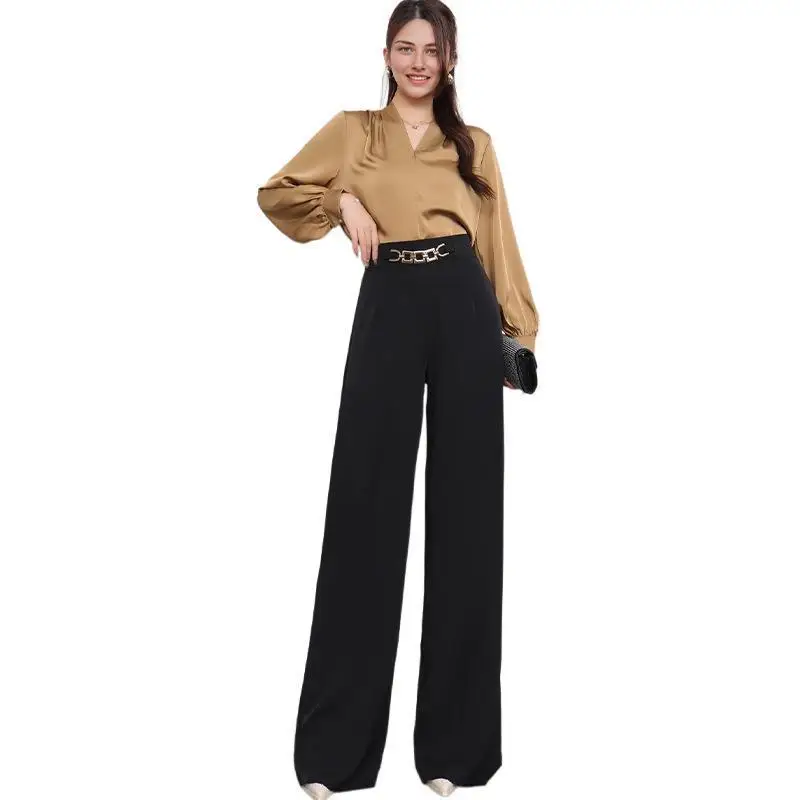 

Faionable Wide Leg Pants Women's Formal Trousers Drapey Color Blo High Waist Straight Tube Casual Pants for Neutral