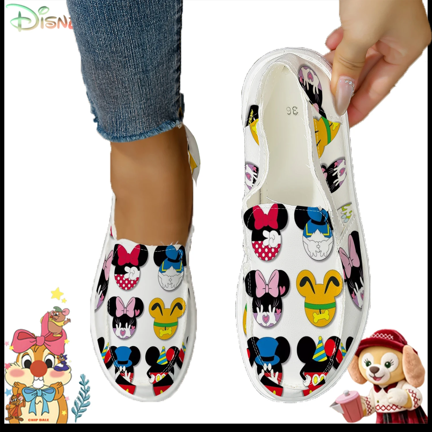 

Women’s Cute Disney Character Faces Slip-On Sneakers, Lightweight Breathable Daily Casual Shoes