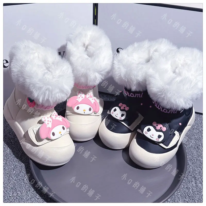 

Kawaii Kuromi My Melody Sanrio Children Cute Cartoon Plush Warm Boots Outdoor Cotton Boots Anti Slip Cotton Shoes Gift for Kifds