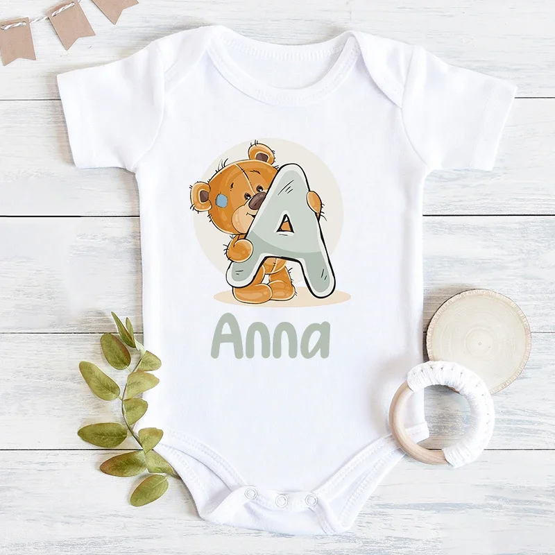 Personalized Newborn Bodysuit Cute Bear Baby Girl Clothes Custom Name Cartoon Toddler Romper Casual Baby Jumpsuit Infant Gift