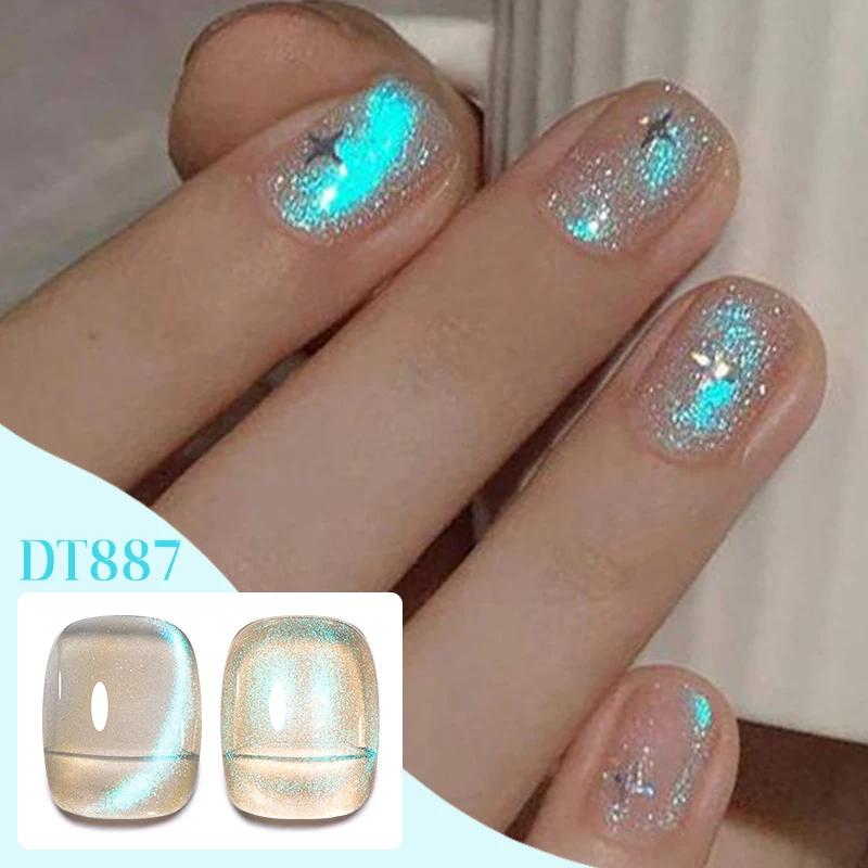 MEET ACROSS 7ml Aurora Cat Magnetic Gel Nail Polish For Nails Glitter Sparkling Semi-Permanent UV Gel Nail Art Varnish Manicure