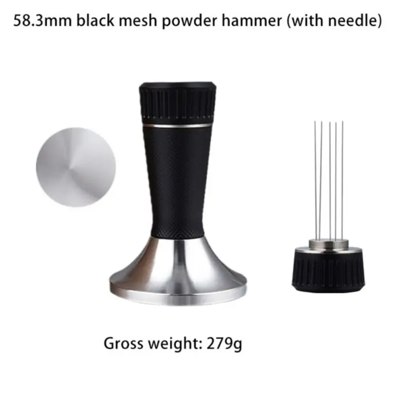 

BABQ 2-In-1 Powder Press Hammer Stainless Steel Cloth Powder Needle Stirrer Reticulated Coffee Powder Hammer 58.3mm-Black