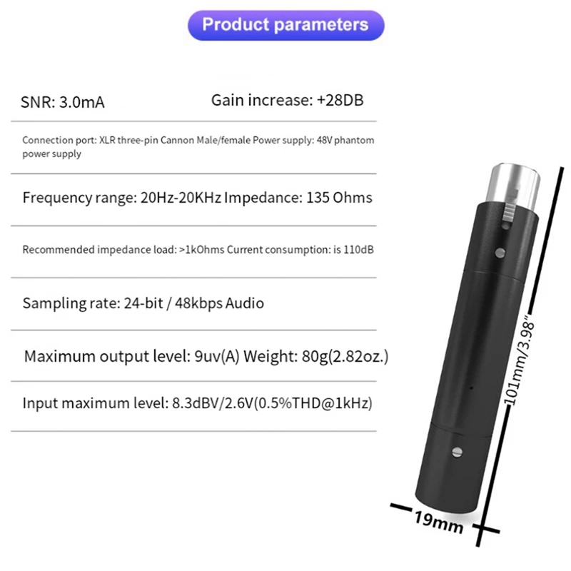 Dynamic Microphone Amplifier Preamplifier 28DB Gain With All-Directional Pickup Gain Single Channel Activator Easy Install