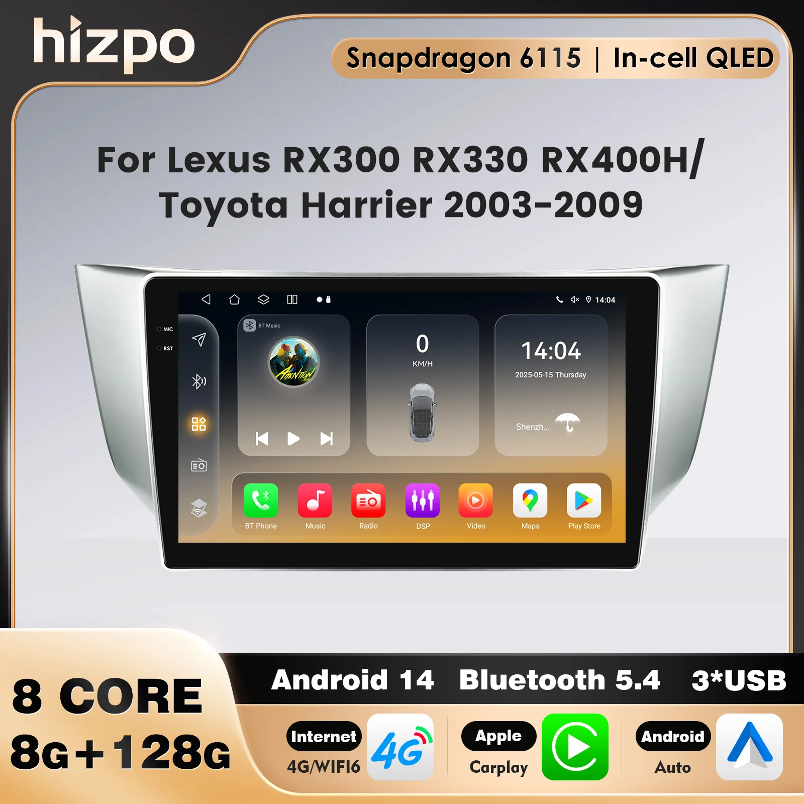 

2DIN Android 14 Wireless Carplay Car Radio For Lexus RX300 RX330 RX400H / Toyota Harrier 2003-2009 Navi WIFI Stereo Auto OBD DAB