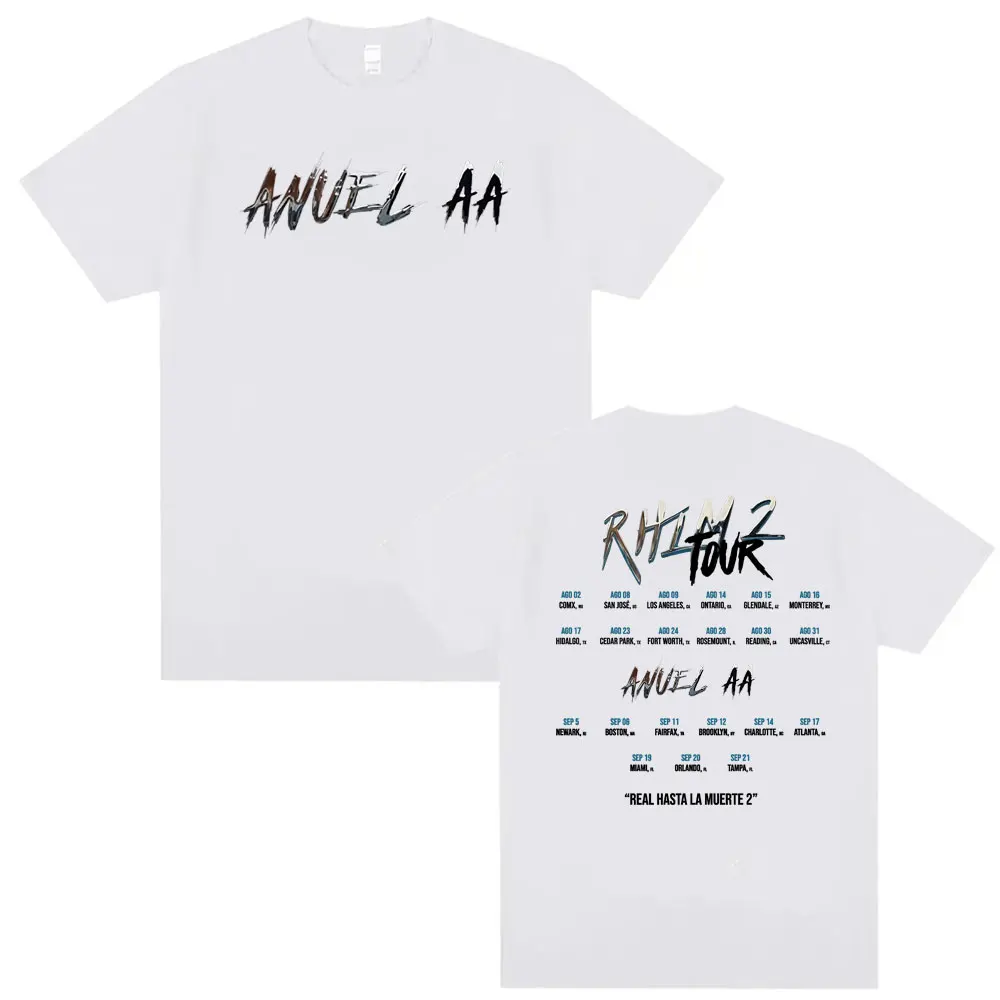 Camisetas con Estampado del Álbum Rhlm 2 Real Hasta La Muerte de Anuel AA, Camisetas Vintage de los 90 para Hombre y Mujer, Camisetas de Cuello Redondo de Algodón Puro