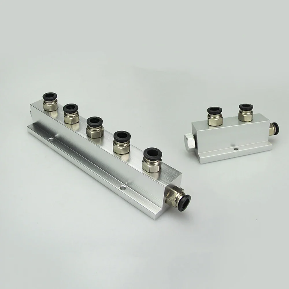 Push In Fit 8mm OD Tube 2 3 4 5 6  Ways 3-6 Ports Solid Aluminum T-Shape Air Manifold Block Splitter With Coupler End Plug