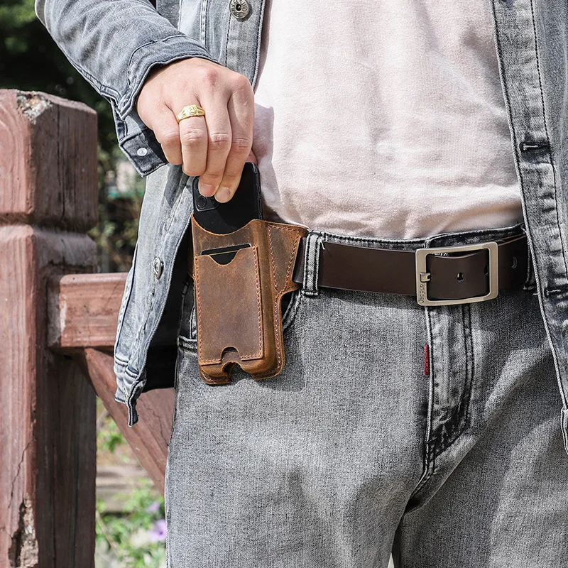 Leather Phone Waist Case Bag Men Cellphone Loop Holster Belt Pouch Mobile Phone Cover Case Holder