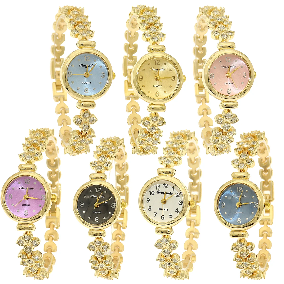 7 قطعة/الوحدة ساعة نسائية الأعمال الترفيه عنصر ساعة فاخرة حزام الكوارتز حجر الراين الساعات