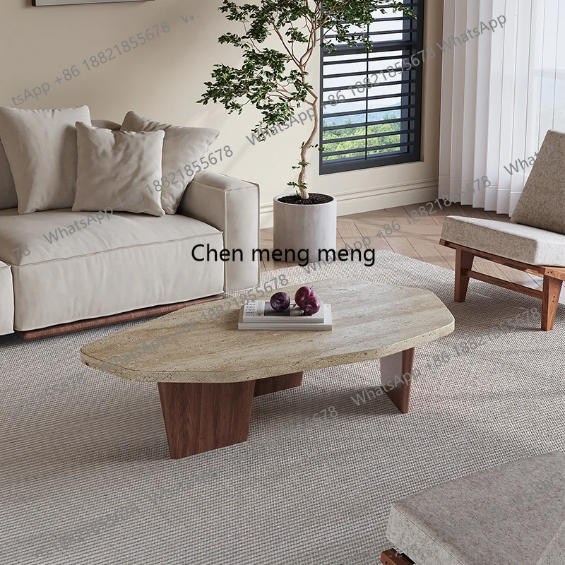 

Wabi Sand Wind Minimalist Solid Wood Travertine Coffee Table Small Tea Table Household Special-shaped High-end Small Table