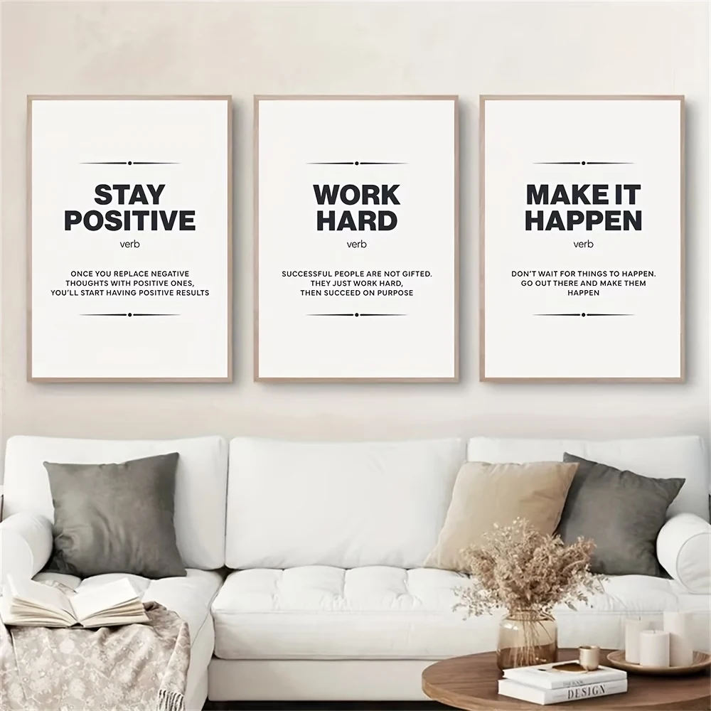 3pcs frameless Canvas Painting 3pcs Modern Success Inspirational Motivational Quotes Wall Art Print Canvas Painting Poster Pictu