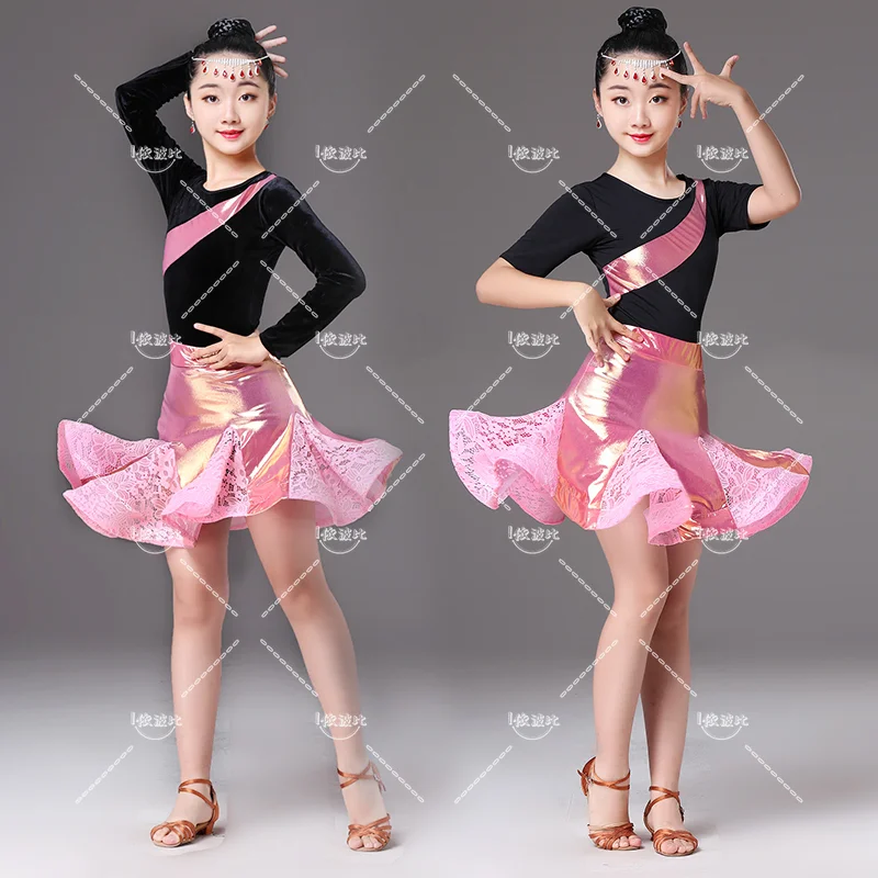 

children Lace Latin Dance skirt Girls Modern Dance Costumes For Kids Tango Ballroom shirt and skirt Clothes For Dance