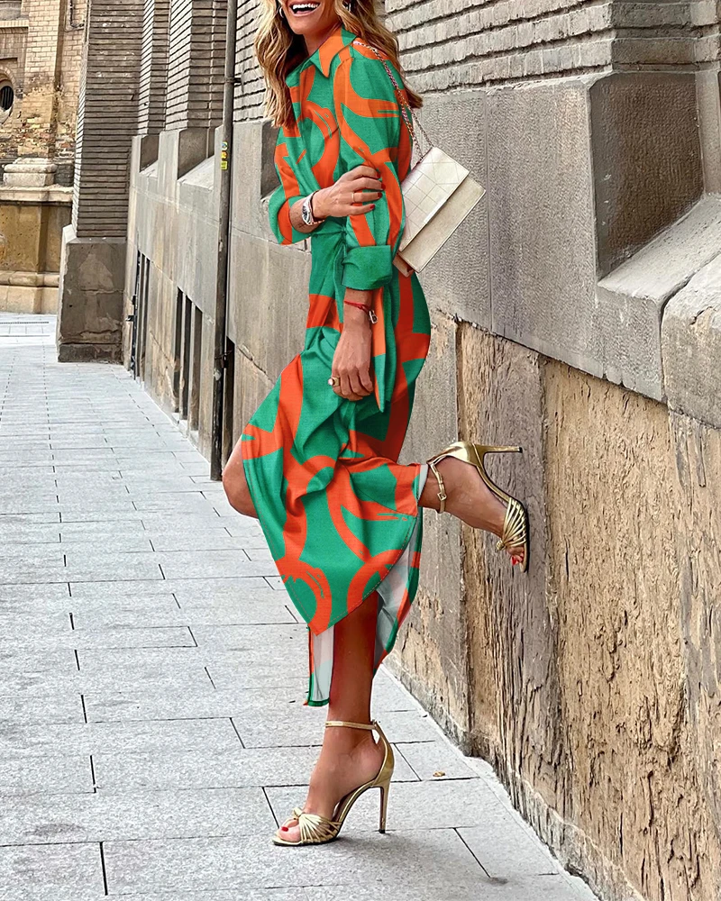 Elegantes Damen-Hemdkleid mit Blumendruck, Temperament, Pendeln, 2025, Sommer-Damenmode, gebundenes Detail, Maxikleid für Damenbekleidung