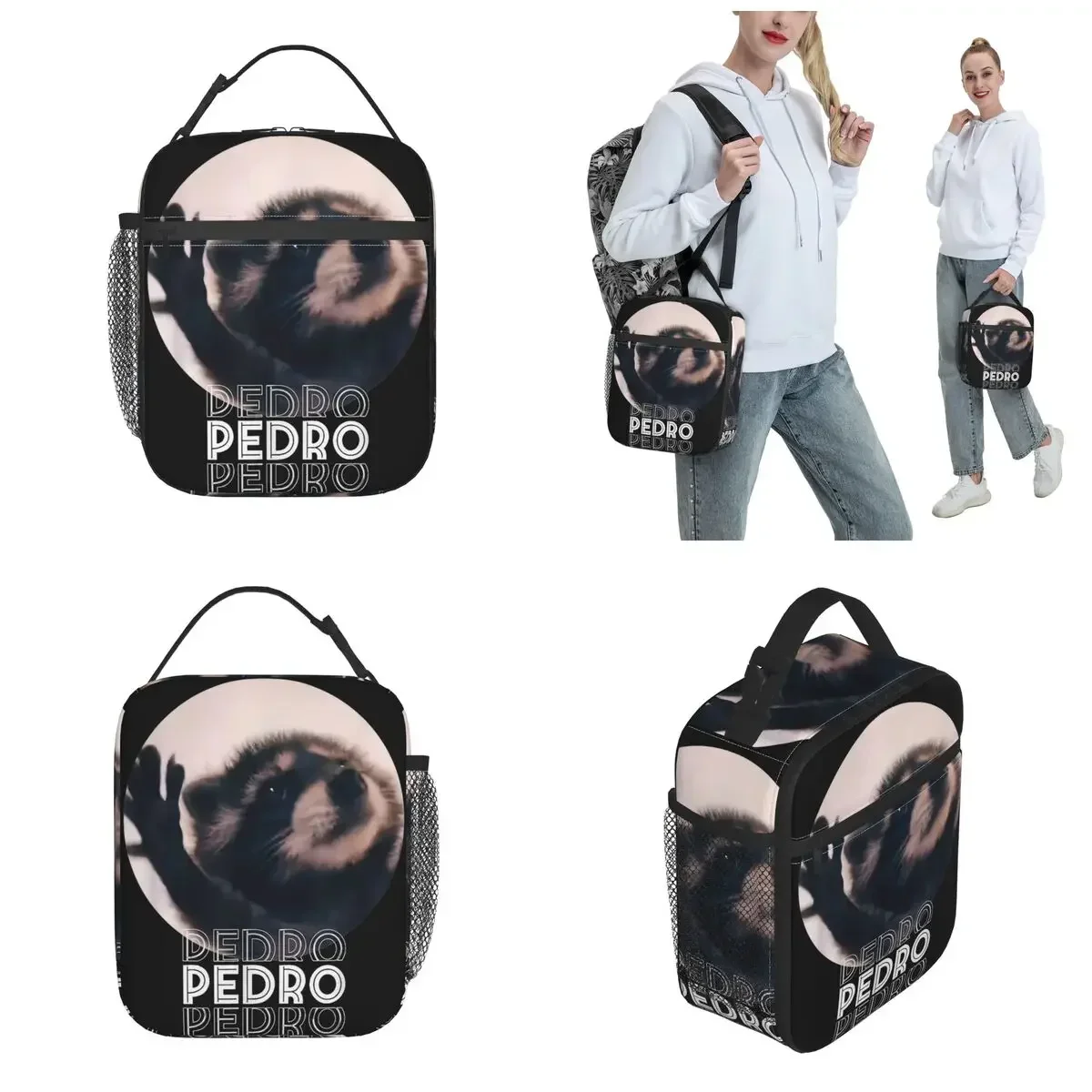 Pedro Pedro Racoon Funny Meme Insulated Lunch Bag For School Cute Animal Storage Food Boxes Portable Thermal Cooler Lunch Boxes