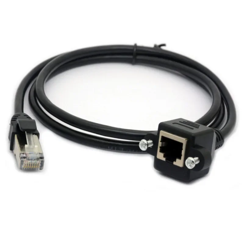 8Pin RJ45 Cable Male to Female Screw Panel Mount Ethernet LAN Network 8 Pin 90 Degree Right Angle Extension Cable 0.3m 0.6m 1m