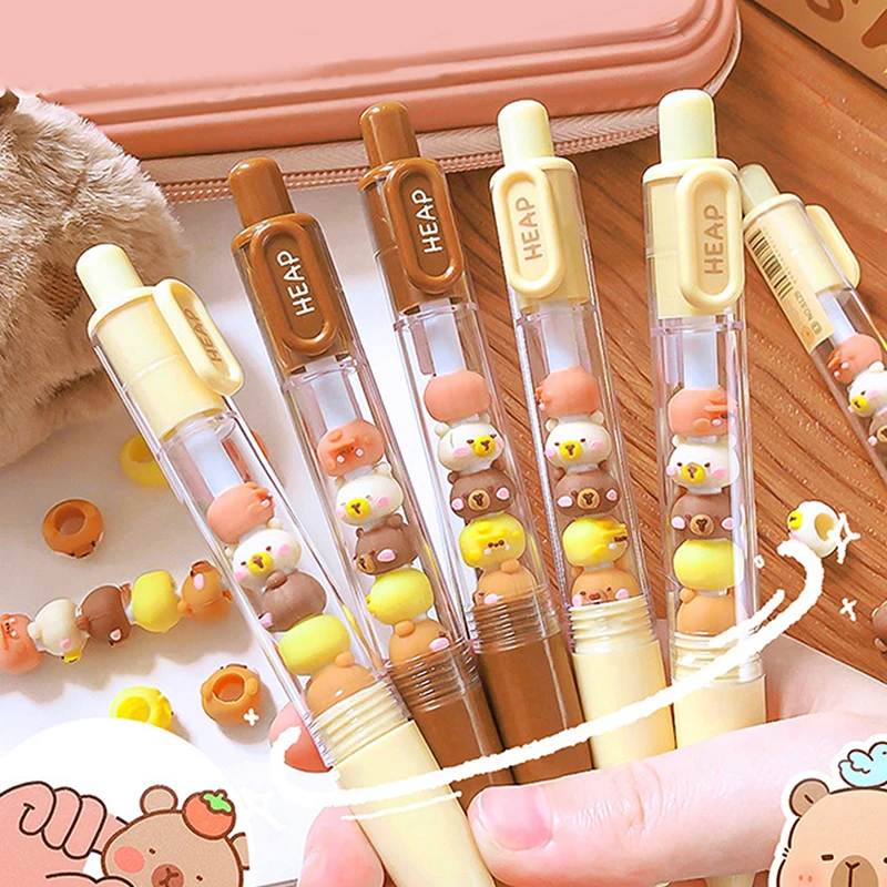 1PC Creative Interesting Capybara Gel Pen Kawaii Aesthetic Cute Beads Pen Writing Black Ink 0.5mm Gel Pen Office Supply