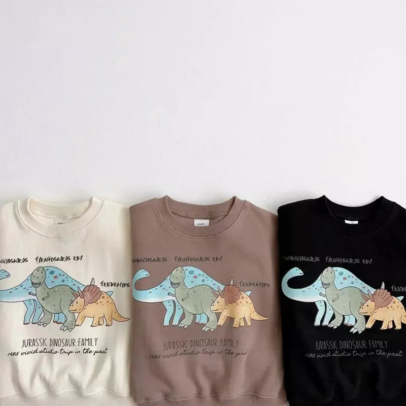 

2024 Autumn New Children Cotton Sweatshirt Dinosaur Print Boys Girls Long Sleeve Casual Pullover Tops Kids Versatile Clothes