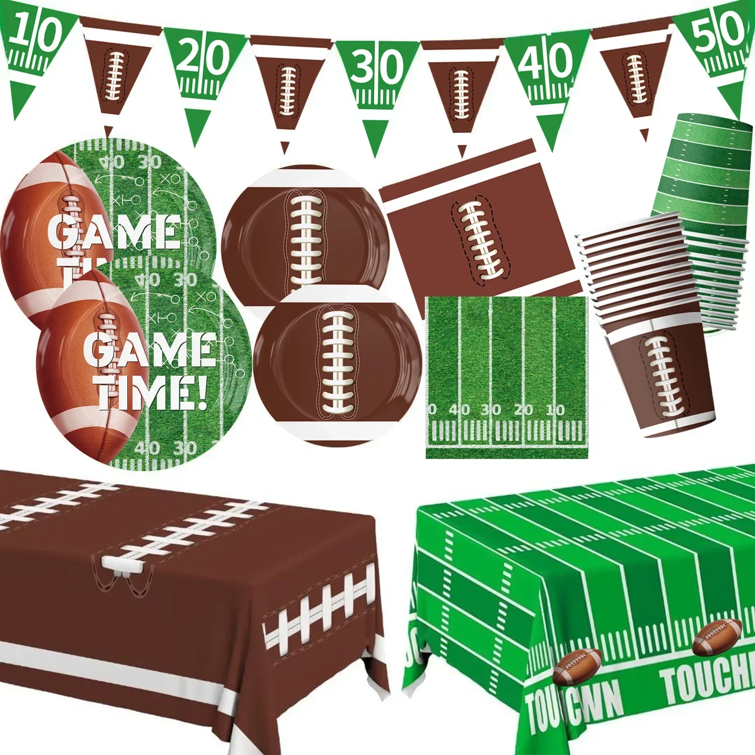 20-teiliges American Football Geburtstagsparty Tischgeschirr-Set Pappteller Becher Tischdecke Dekoration Partyzubehör