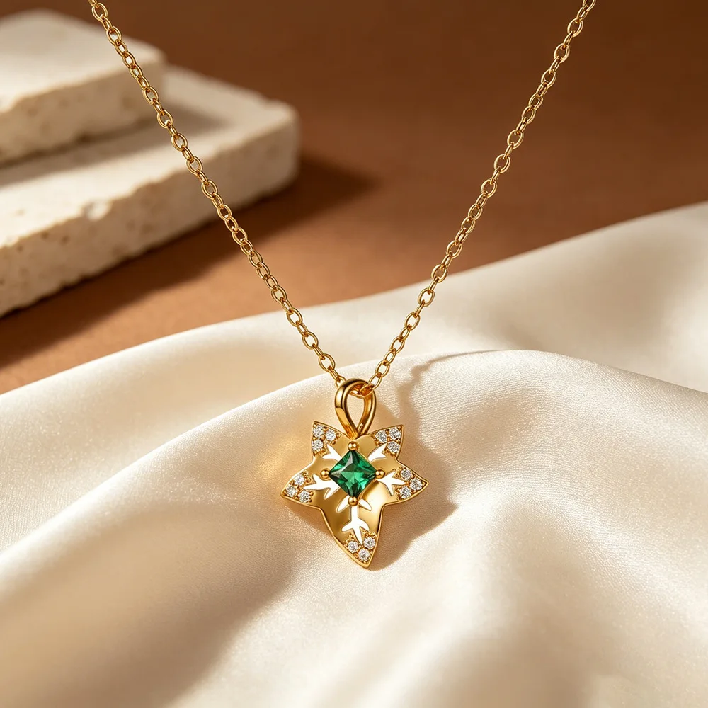 F.I.N.S 925 Sterling Silver Double-Layer Stackable Necklace Green Zircon Leaf Pendant Luxurious Clavicle Chains Fine Jewelry view 3